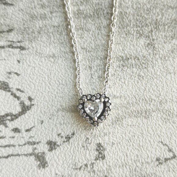 Pandora Jewelry - NEW Pandora Elevated Heart Silver Zirconia Necklace #398425C01 Authentic